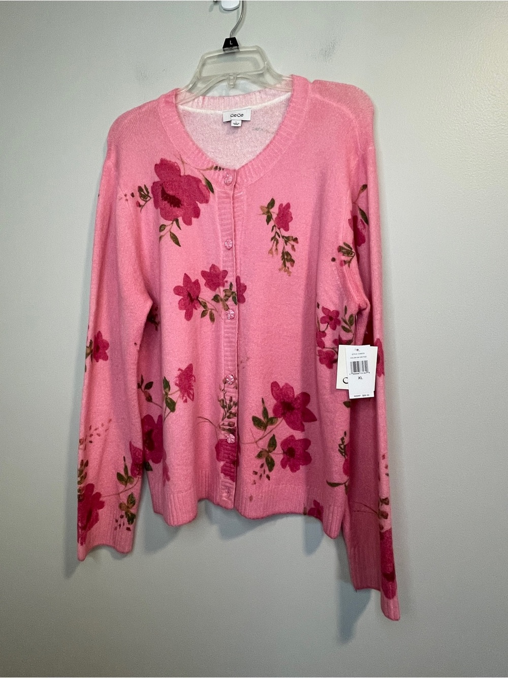CeCe Pink Floral Button Cardigan XL NWT
